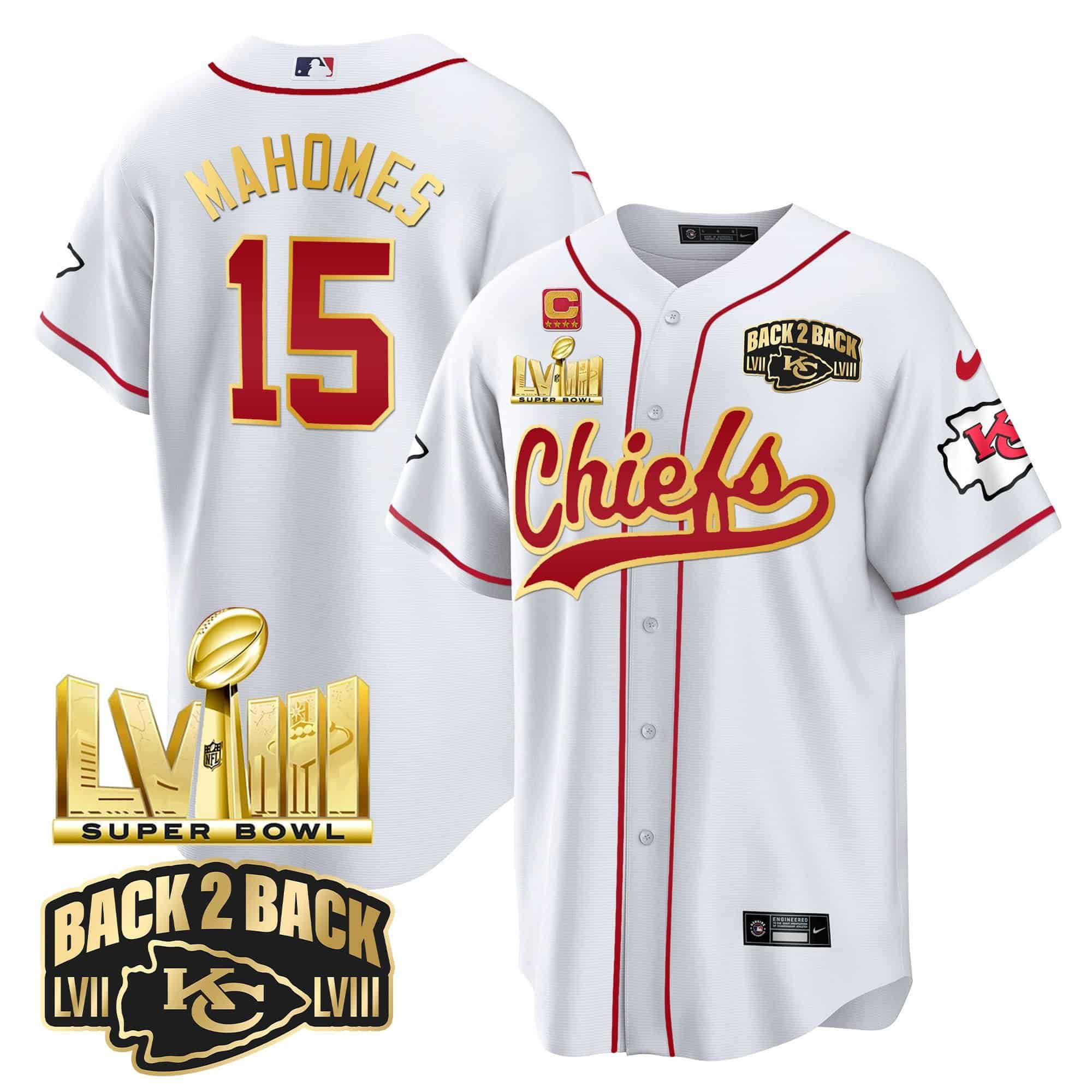 Men Kansas City Chiefs #15 Mahomes White 2024 Nike Super Bowl LVIII Back-2-Back Gold Patch Baseball NFL Jersey->indianapolis colts->NFL Jersey
